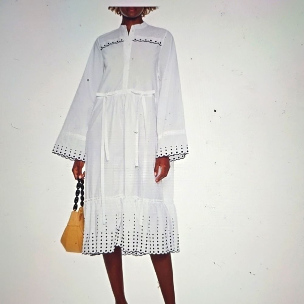 SEE BY CHLOE BOW DETAIL, EMBROIDERED COTTON DRESS SIZE 38 (XS)